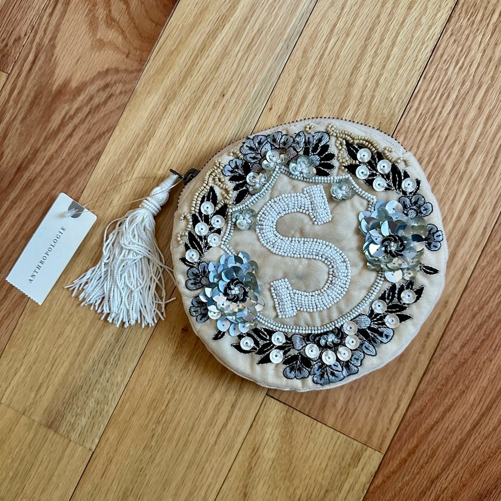 NWT Anthropologie Beaded Monogram Pouch ✨